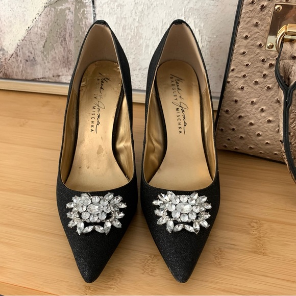 BADGLEY MISCHKA/Mark & James Glitter Gala Black Pumps 8.5 - Picture 4 of 14